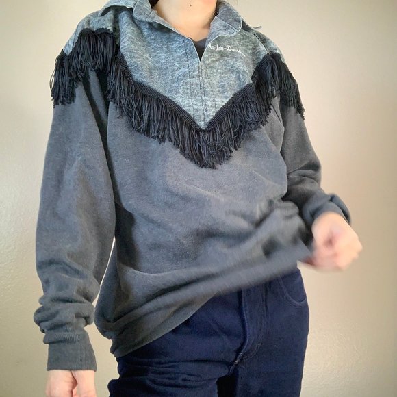 Vintage Patchwork Fringe Sweatshirt - Picture 4 of 5